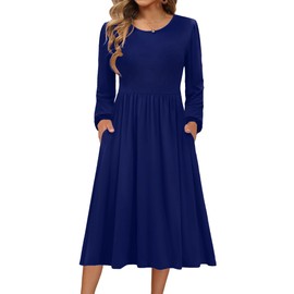 Zeagoo Midi Dresses for Women Long Sleeve Long Dress Ladies Fall Dresses Casual Loose Tshirt Dress with Pockets