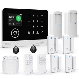 Home Security System, 4G/WiFi GSM SMS Wireless Home Alarm System with Motion Detector, 120dB Alarm Siren, Smart Remote Control, LCD Display, Compatible with Alexa and Google(12 Pieces)