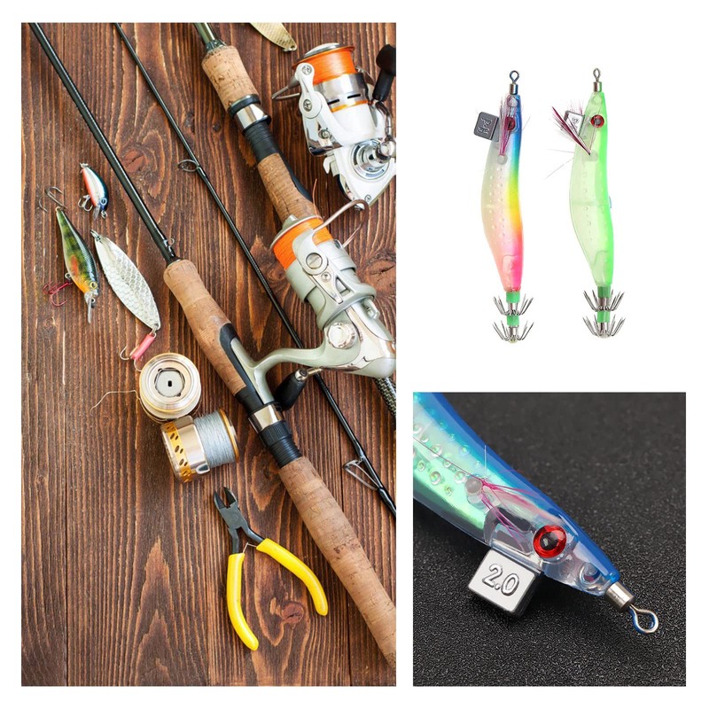 ECSiNG 7PCS Luminous Fishing Lures Squid Octopus Shrimp Baits Prawn