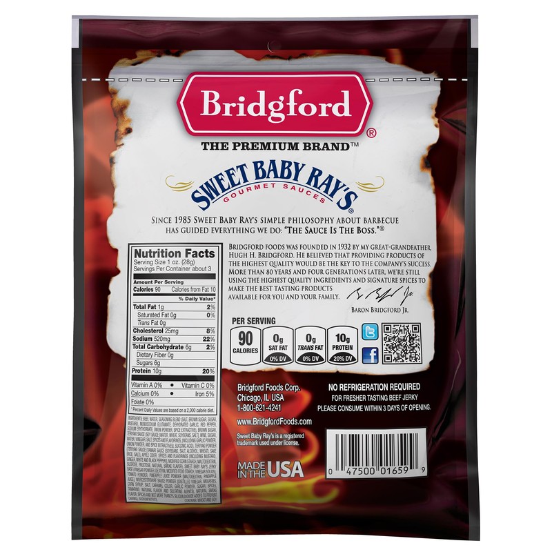 Bridgford Sweet Baby Ray’s Beef Jerky Honey BBQ 3.25 oz