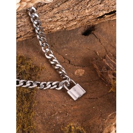 HAQUIL Lock Stainless Steel Necklace Lock Pendant Necklace Statement Long Chain Punk Jewelry for Men Women, Stainless Steel, No Gemstone