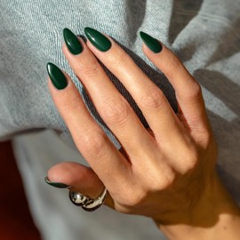 48Pcs Dark Green Press on Nails Almond Fake Nails Glue on Nails Medium Length Almond Shaped Nails Press ons, Stiletto Nails False Nails for Women Christmas Medium Almond Nails, Thick Acrylic Gel Nails