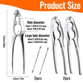 Nutcracker, 2 pieces nutcracker, walnut, nutcracker, hazelnut, hazelnut cracker, for nuts, shellfish, seafood, crab legs, with non-slip handle and 2 pieces stainless steel forks