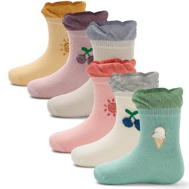 Qterdiz Baby Non-Slip Socks Baby Boys Cotton Non-Slip Socks Baby Girls Stopper Socks 6 Pairs, Cherry 5446