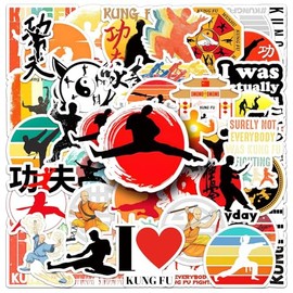 Kung Fu Stickers 50 Pcs Waterproof Funny Martial Arts Sticker for Laptop Water Bottle Motorcycle Computer Car Skateboard Snowboard Luggage,Vinyl Trendy Stickers for Boys Teens Girls