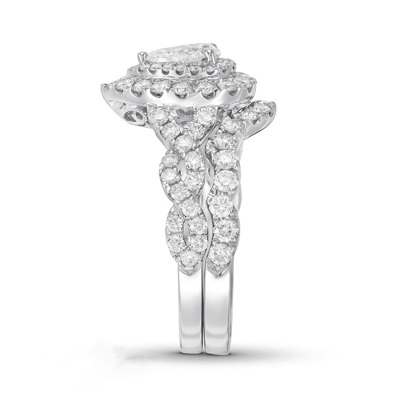 AHTAMOS Bridal Set 1-1/2 ct tw Pear-shaped Moissanite Engagement Rings