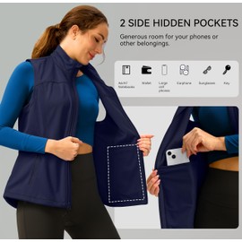 Soothfeel Women's Vest with Zipper Pocekts Lightweight Softshell Sleeveless Jacket Hiking Travel Golf Running Vest for Women (Navy Blue, M)