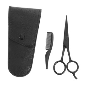 3pcs Men Grooming Kit Beard Scissors Set Eyebrow Kit Nose Hair Clipper Stainless Steel Shear Pu Leather Storage Bag for Barbershop Home