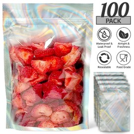 Resealable STANDUP Mylar Hologram Metallic Amazing Bags 4 * 4.7 inches. 100 Pk – Airtight, Waterproof, Zip Lock/heat seal-Opaque Foil Pouch. Food Grade. Long shelf-life Storage (Small, metallic)
