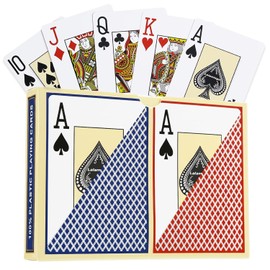 Plastic Playing Cards, Poker Size, Casino Quality, Jumbo Index, Waterproof & Washable, Perfect for Texas Hold’em Poker, 1 Red Deck & 1 Blue Deck