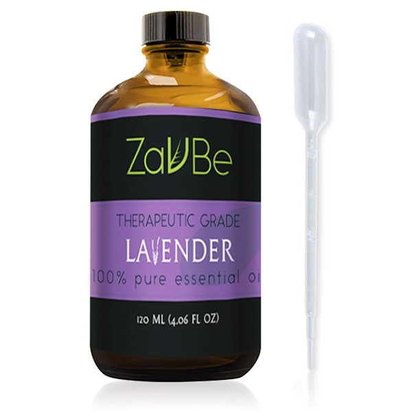 ZAVBE Pure Lavender Essential Oil, Natural Undiluted, Therapeutic Grade for Aromatherapy, Diffusers, Humidifier, Fragrance, Scent, 4 fl. oz.