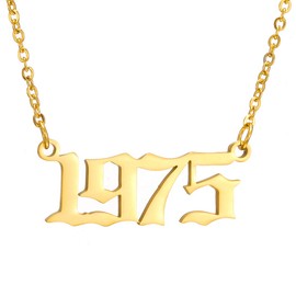 SKQIR Birthday Number Year Necklace for Women,Birth Year Necklace Gold Jewelry,Birth 1975 Year Number Necklace for Women Girls