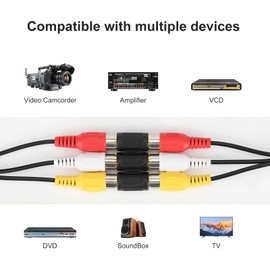 SAISN RCA Female to Female Coupler, 6 Pack Audio Video RCA Adapter Connector Gold Plated RCA Jack to Jack Converter RCA Cables Extender for Amplifier, Speaker, TV, RCA Cable, Gold