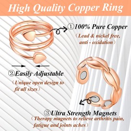 Cigmag 4PCS Copper Rings for Women Magnetic Rings Strong Magnets 99.99% Pure Copper Adjustable Thumb Fingers Ring with Jewelry Gift Box for Mother's Day