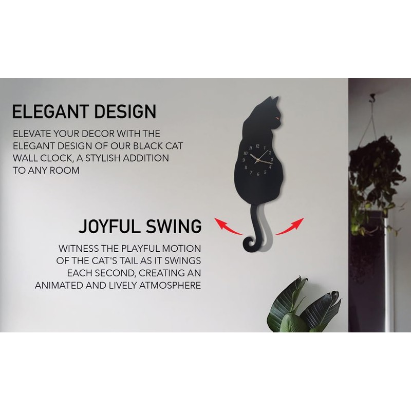 Trend Tick Black Cat Swinging Wall Clock, Cat Clock, Cat