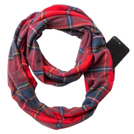 Lovacely Fashion Infinity Scarf Plaid & Tartan Lightweight Travel Scarves for Women Girls Ladies with Hidden Zipper Pocket, Red, One Size