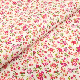Singer Print Fabric, 100% Cotton,Small Pink Flowers On White, Cut by The Yard