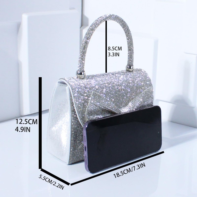 Shiny Dinner Bag Handbag Rhinestone Bow Box Bag Small Square