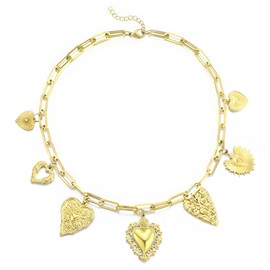 Emibele Golden Necklace Women's Trendy Charm Chain with Bow Faux Pearl Cowboy Hats and Boot Pendants 18K Gold Plated Stainless Steel Tarnish Resistant Chunky Chain for Summer Beach, /, No Gemstone