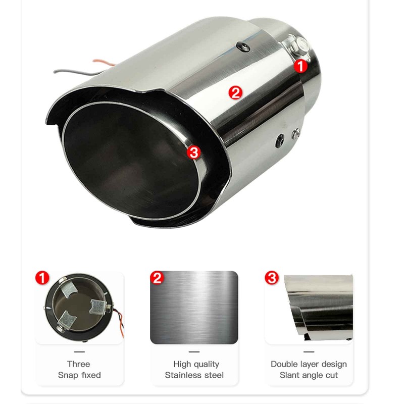 Vechkom 2.5'' Inlet 63mm Exhaust Tips With Red Flame LED
