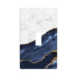 Navy Blue White Marble Print Single Toggle Light Switch Cover Decorative 1 Gang Wall Plate Electrical Switch Plate Cover for Kitchen Bedroom Bathroom Decor Accessories 2.76 x 4.5 Inch