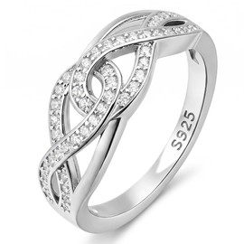 Sumeror Eternity Diamond Ring for Women - 925 Sterling Silver Infinity Knot Band with Pavé Stones, Dainty Stackable Promise Ring, Valentines Day Gift for Her (7)