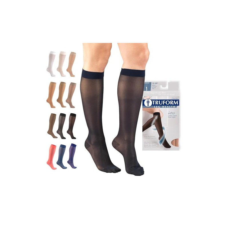 Truform Sheer Compression Stockings, 15-20 Mmhg, Women's Knee High Length,