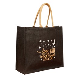 Natural Canvas Jute Tote Bags With Printed Design | Reusable Shopping Bags | Eco Friendly Lunch Handbag | Bag For Life | 29cm Height x 30cm Width x 14cm Depth (Love You To The Moon & Back)