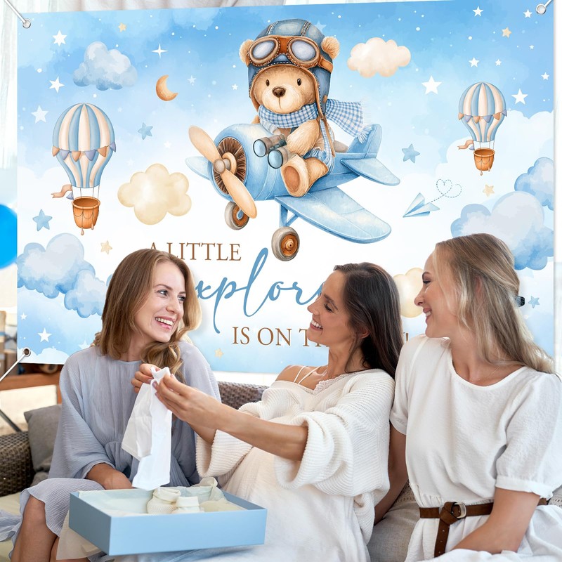 Mocsicka Airplane Baby Shower Decorations Banner Hot Air Balloons Little