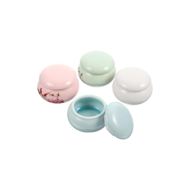 OHPHCALL 4pcs Ceramic Jars Chic Flower Pattern for Lip Cream