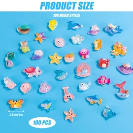 Pack of 100 Mini Figures Ocean, Luminous Miniature Sea Animals, Realistic Resin Mini Sea Animals Figures, Tiny Ocean Animals Bulk for DIY Fish Tank, Dollhouse, Fairy Garden, Micro Landscape Decor (B)