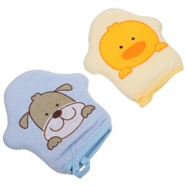 Balacoo Kids Bath Mitts, 2pcs Cartoon Soft Baby Sponge Bath Mitt Washcloths Gloves Bath Shower Bathing Yellow + Blue