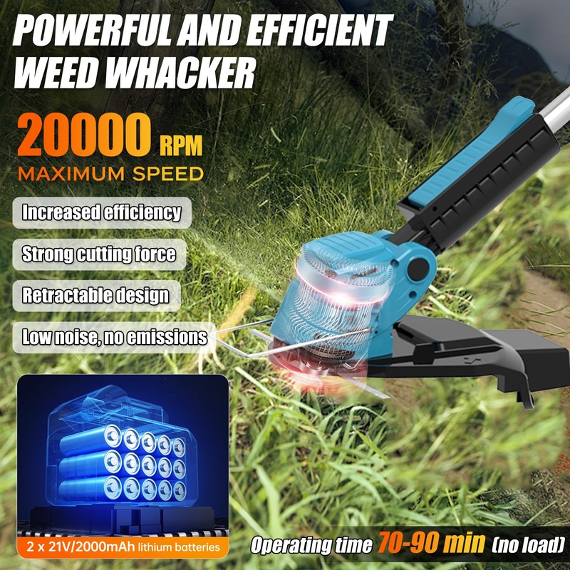 Electric Weed Wacker Cordless Grass Trimmer Battery Powered