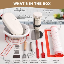 Tunyet Sourdough Bread Baking Supplies, Banneton Bread Proofing Basket, 10 Inch Oval & Round Bread Baskets with Liners & Covers, Sourdough Starter Kit