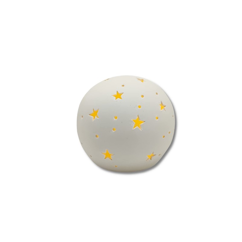 Ceramic LED Ball with Stars White 12 x 10 cm