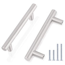 Gobrico 30 Pack 3-1/2" Kichen Cabinet Handles Brushed Nickel Cabinet Pulls Stainless Steel T Bar Drawer Cupboard Bathroom Handles 6" Overall Length