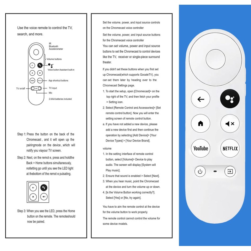 Upgrade Voice Remote for Google Chromecast 4k Snow TV, G9N9N