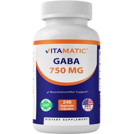 Vitamatic GABA (Gamma Aminobutyric Acid) 750mg, 240 Vegetable Capsules, 240 Servings - Non-GMO, Gluten Free