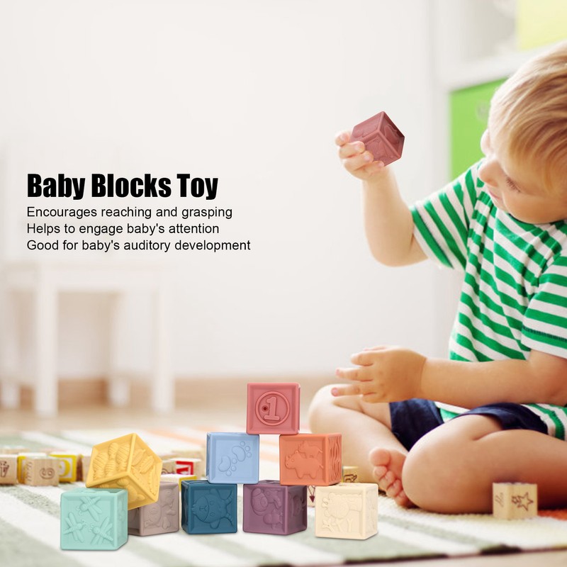 9pcs Baby Blocks Toy Soft Squeeze Chewing Educational Toddler Stacking
