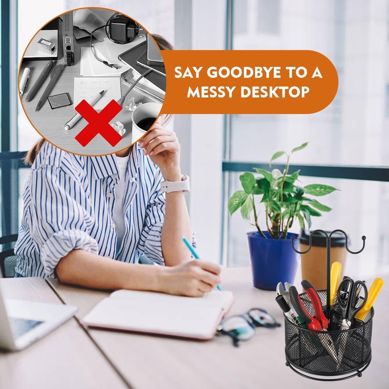DYUEE Mesh Desk Organiser with Hook Handle, 360-Degree Rotating Multi-Functional