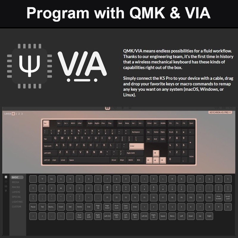 Keychron K5 Pro QMK/VIA Custom Wireless Mechanical Keyboard, Hot-Swappable Full