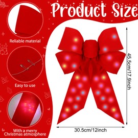 Set of 4 Lighted Christmas Tree Topper Bows Large Decorative Bow Ornaments with LED Light String and Pins for Holiday Winter Xmas Wreath Door Decorations Indoor Outdoor (Classic Style)