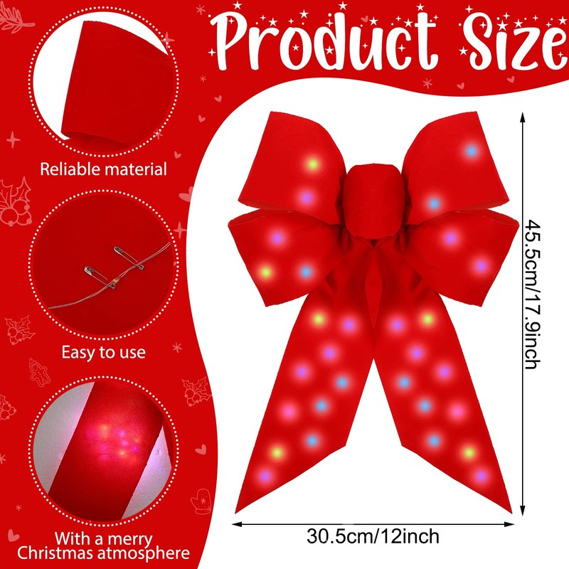 Set of 4 Lighted Christmas Tree Topper Bows Large Decorative
