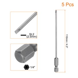 sourcing map 5pcs SL2.5 Magnetic Slotted Screwdriver Bits 2.5mm S2 Steel Flat Head Screwdriver Bit 1/4" Hex Shank Industrial Grade Screw Driver Drill Bits 110mm (4.3") Long for Screws