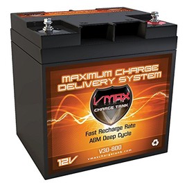 VMAX V30-800 12V 30AH AGM Deep Cycle Battery (6.5"Lx5"Wx7.2"H) for MotorGuide R3-30 Hand Control Transom Mount - 03MT - 12V 30lbs Trolling Motor