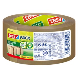 tesapack Eco and Ultra Strong Packing Tape - Made from Reprocessed Material - Securely Seals Parcels Weighing up to 30 kg - 1 Roll, 50m x 50mm