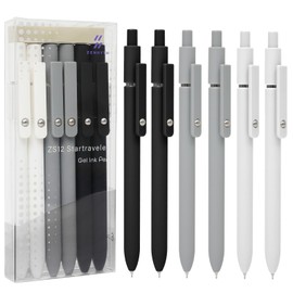 MorPionk Gel Pens, 6 Pcs 0.5mm Quick Dry Black Ink Pens With Smooth Writing, Office Desk Accessories, School Supplies Gifts for Men Women (Black Gray White)