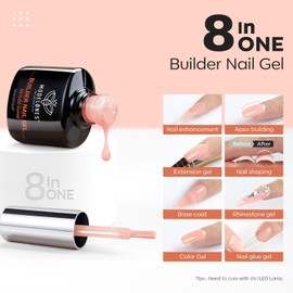 modelones modelones Builder Nail Gel, 8-in-One Sheer Nude Pink Builder, Apricot Blush Pink Rubber Base for Nail Thickening Apex Building LED Lamp Cured Hard Strengthener Extend Color Gel Polish for DIY Salon