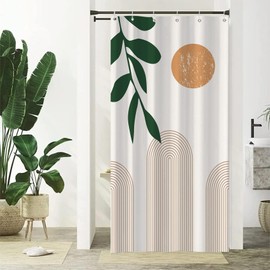 Ttincceer Slim Shower Curtain, Boho Palm Leaves Shower Curtain for Bathroom Decor, Mid Century Vintage, Half Size Stable Bathroom Curtains, Abstract Stall, Bathtub Decor, 90 x 183 cm