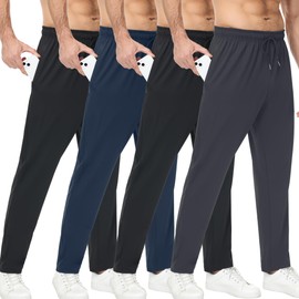 4 Pack Mens Athletic Sweatpants with Zipper Pockets,Track Pants Joggers for Men,Workout Casual Hiking Jogging Pants Men A L